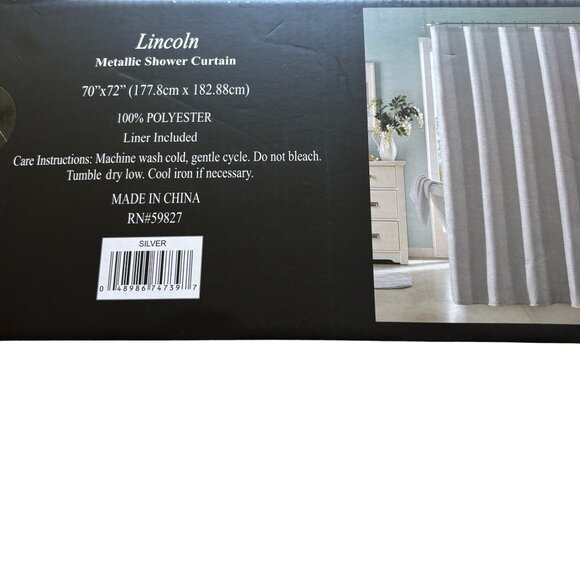 Waltham Silver Metallic Shower Curtain with Liner 70 x 72” New - Picture 3 of 4